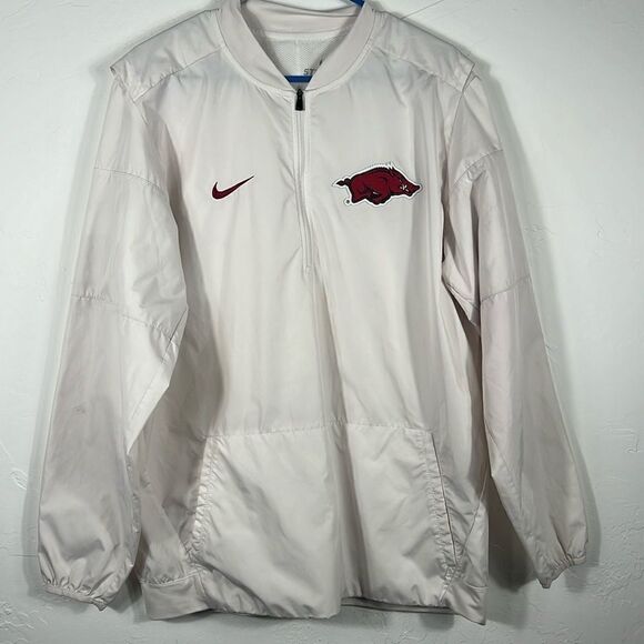 🔥🔥 ARKANSAS RAZORBACKS NIKE Pullover 1/4 Zip Windbreaker Jacket - Men Sz Large - Picture 1 of 13